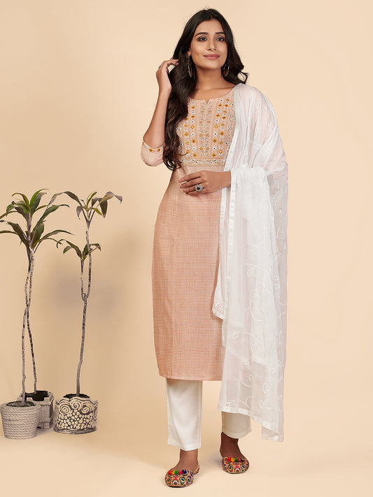NOZ2TOZ Women Orange Cotton Kurta With Pants & Dupatta Set (3 Pc Set)