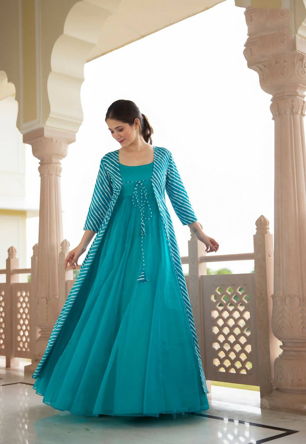 Partywear Designer Digital print Sky Pure Georgette Gown - Anbazaar - Grab2buy
