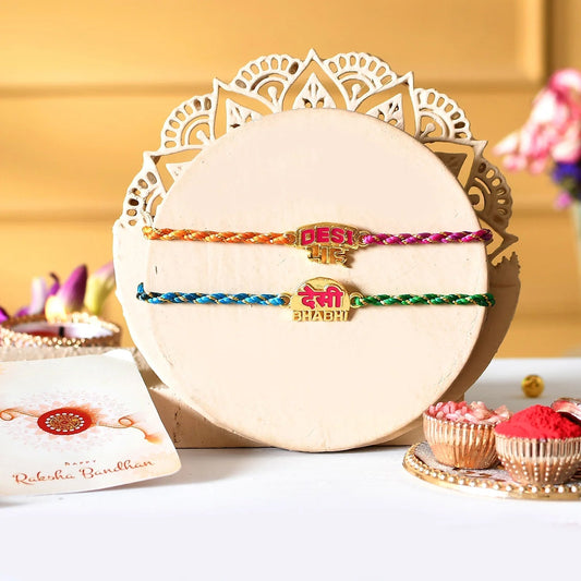 trueBrowns X Voylla Desi Bhai-Bhabhi Multi Color Thread Lumba Rakhi Combo For Bhaiya Bhabhi | Grab2Buy