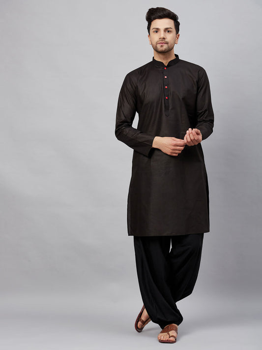 VM by Vastramay Men's Black Cotton Kurta And Patiala Set - Grab2buy