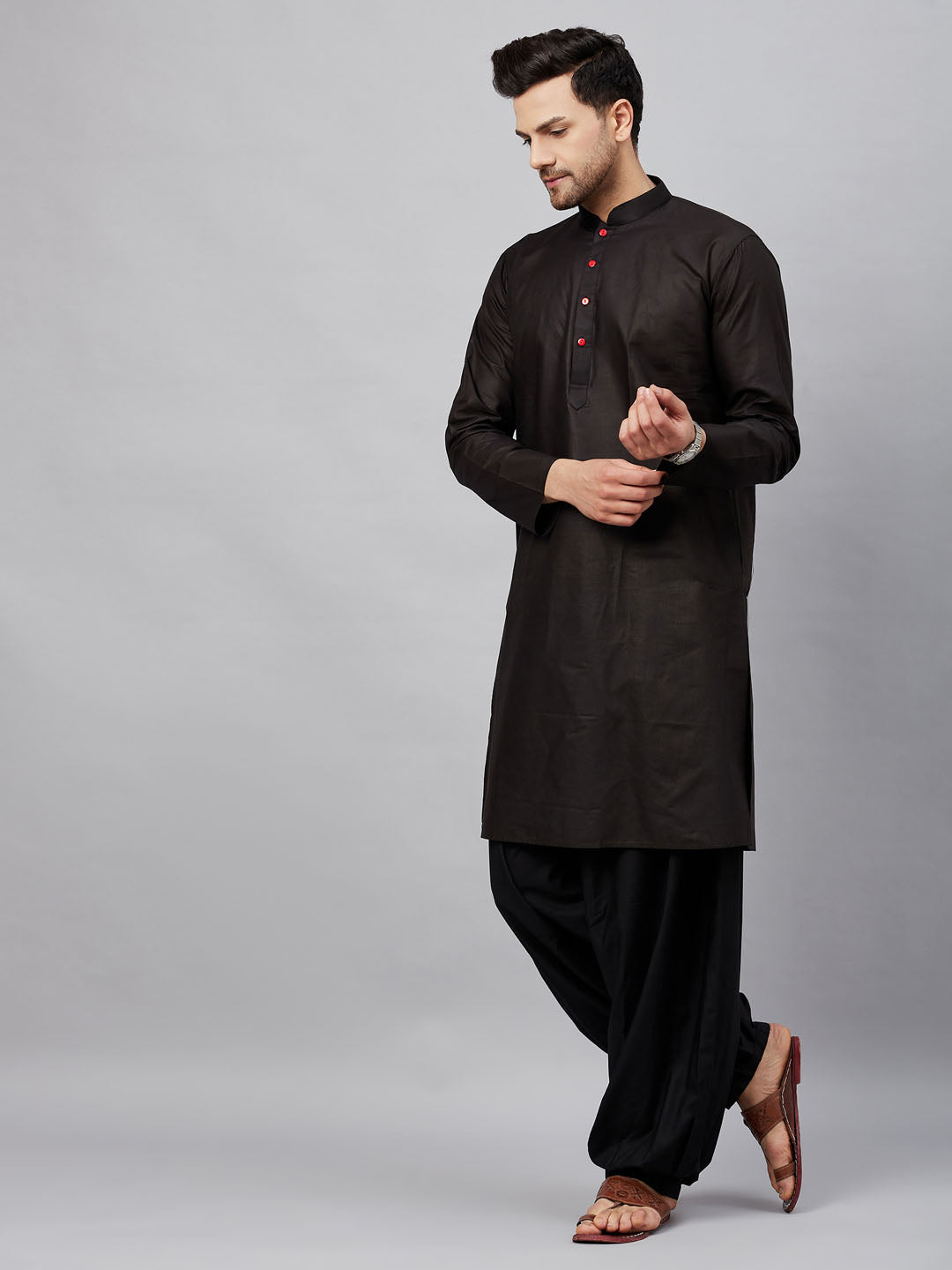 VM by Vastramay Men's Black Cotton Kurta And Patiala Set - Grab2buy