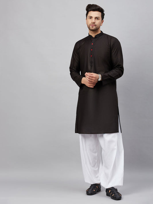 VM by Vastramay Men's Black And White Cotton Kurta And Patiala Set - Grab2buy