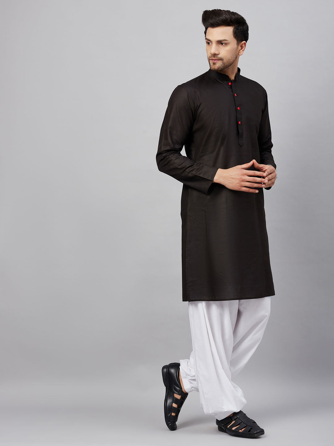 VM by Vastramay Men's Black And White Cotton Kurta And Patiala Set - Grab2buy