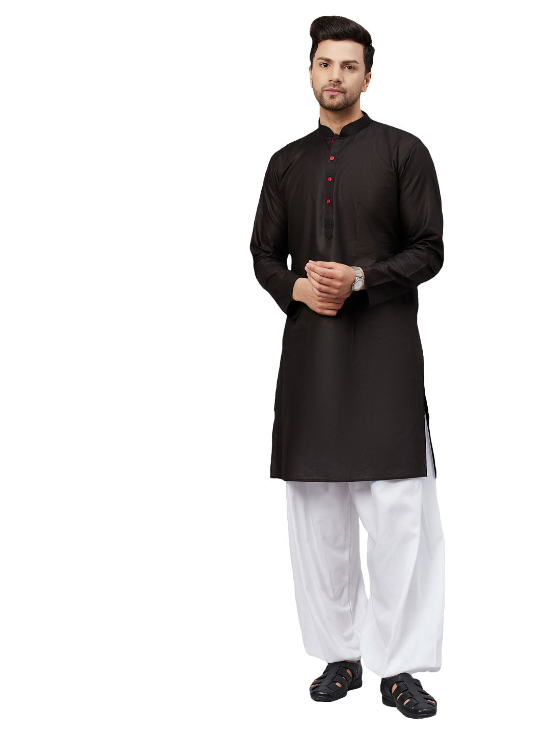 VM by Vastramay Men's Black And White Cotton Kurta And Patiala Set - Grab2buy
