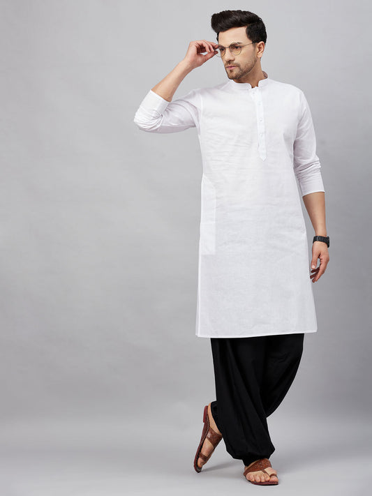 VM by Vastramay Men's White And Black Cotton Kurta And Patiala Set - Grab2buy