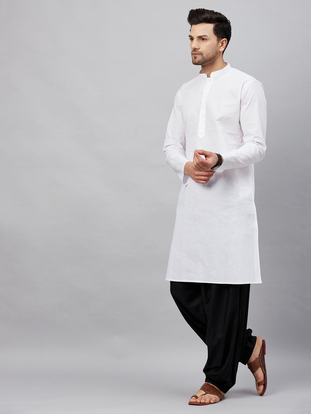 VM by Vastramay Men's White And Black Cotton Kurta And Patiala Set - Grab2buy