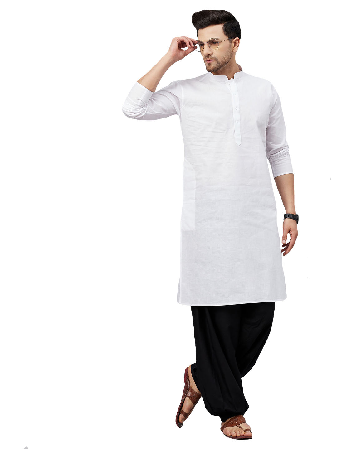 VM by Vastramay Men's White And Black Cotton Kurta And Patiala Set - Grab2buy