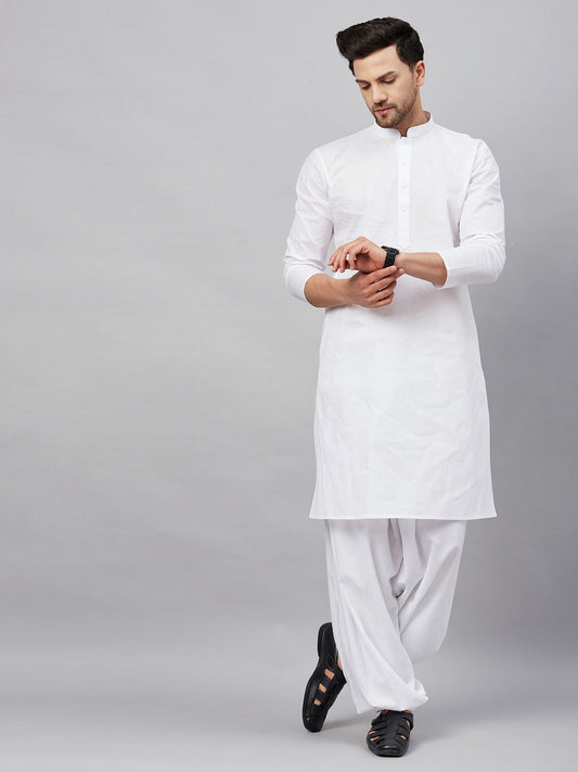 VM by Vastramay Men's White Cotton Kurta And Patiala Set - Grab2buy