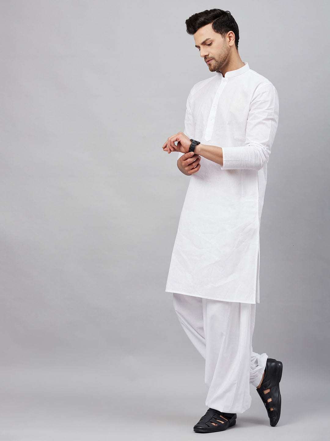 VM by Vastramay Men's White Cotton Kurta And Patiala Set - Grab2buy