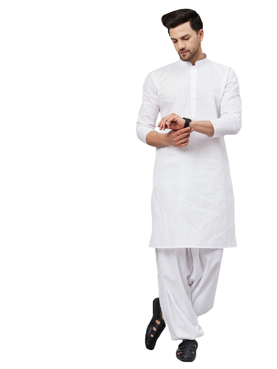VM by Vastramay Men's White Cotton Kurta And Patiala Set - Grab2buy