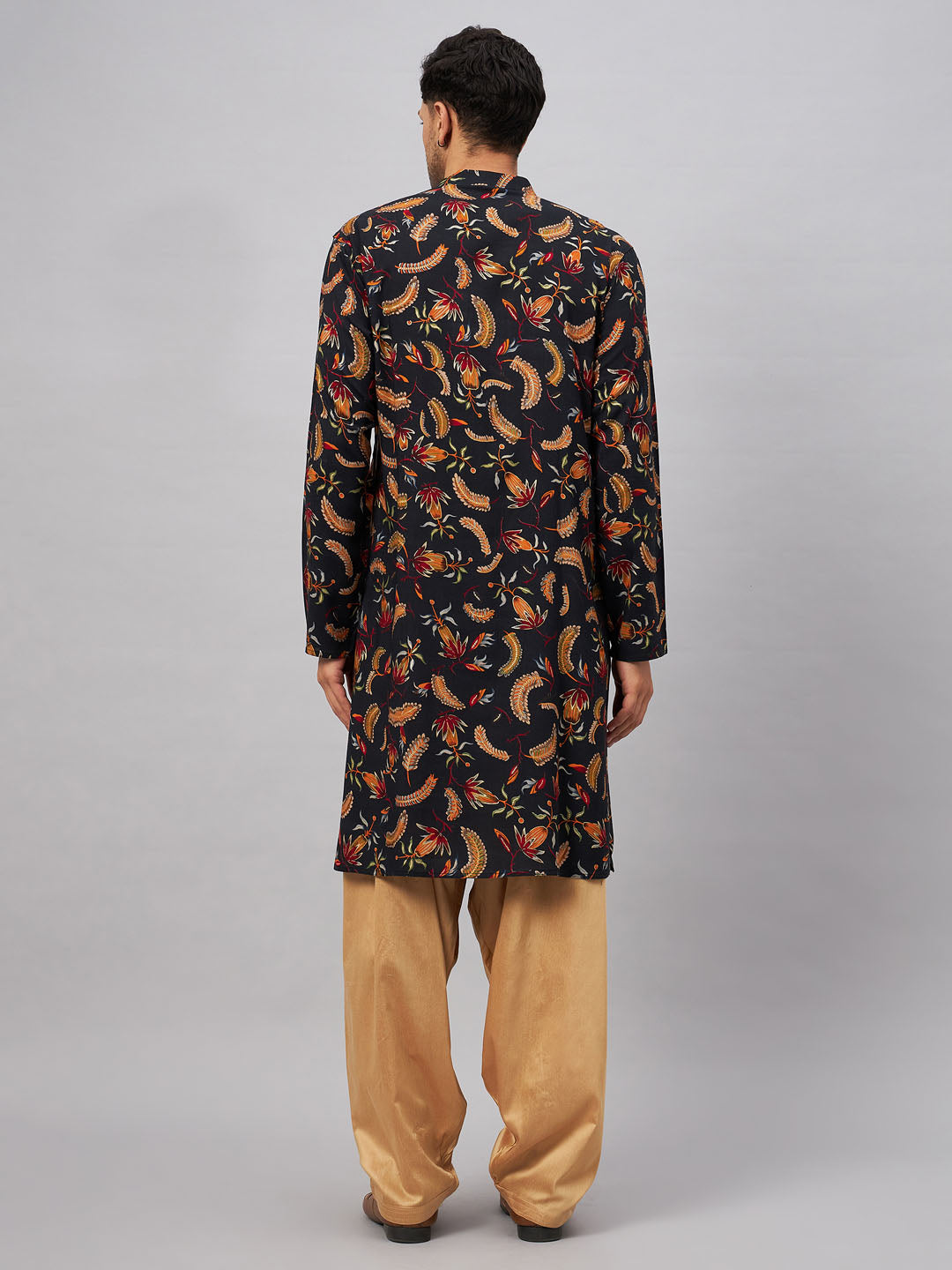 VM by Vastramay Men's Black And Rose Gold Rayon Kurta And Patiala Set - Grab2buy