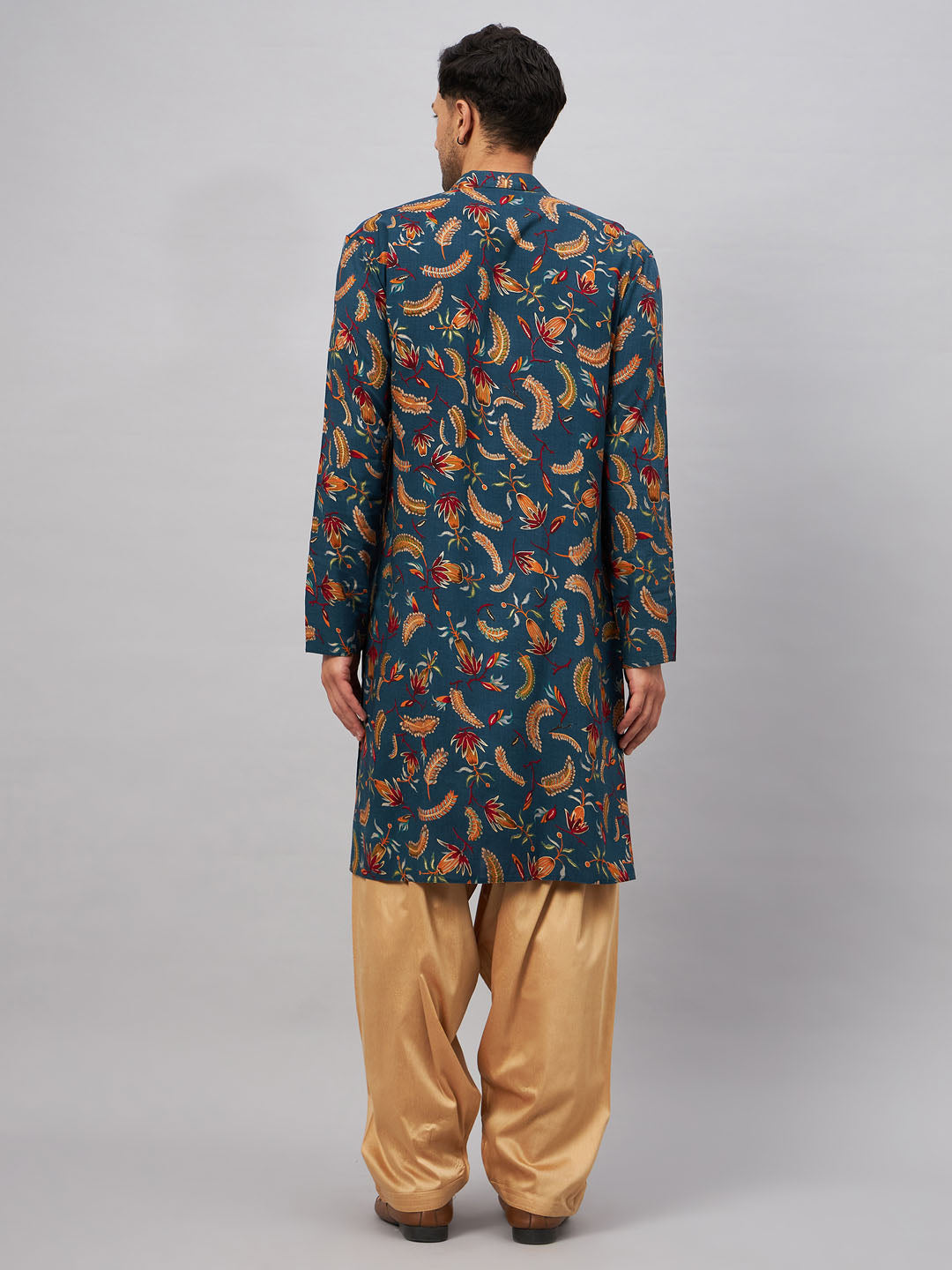 VM by Vastramay Men's Blue And Rose Gold Rayon Kurta And Patiala Set - Grab2buy