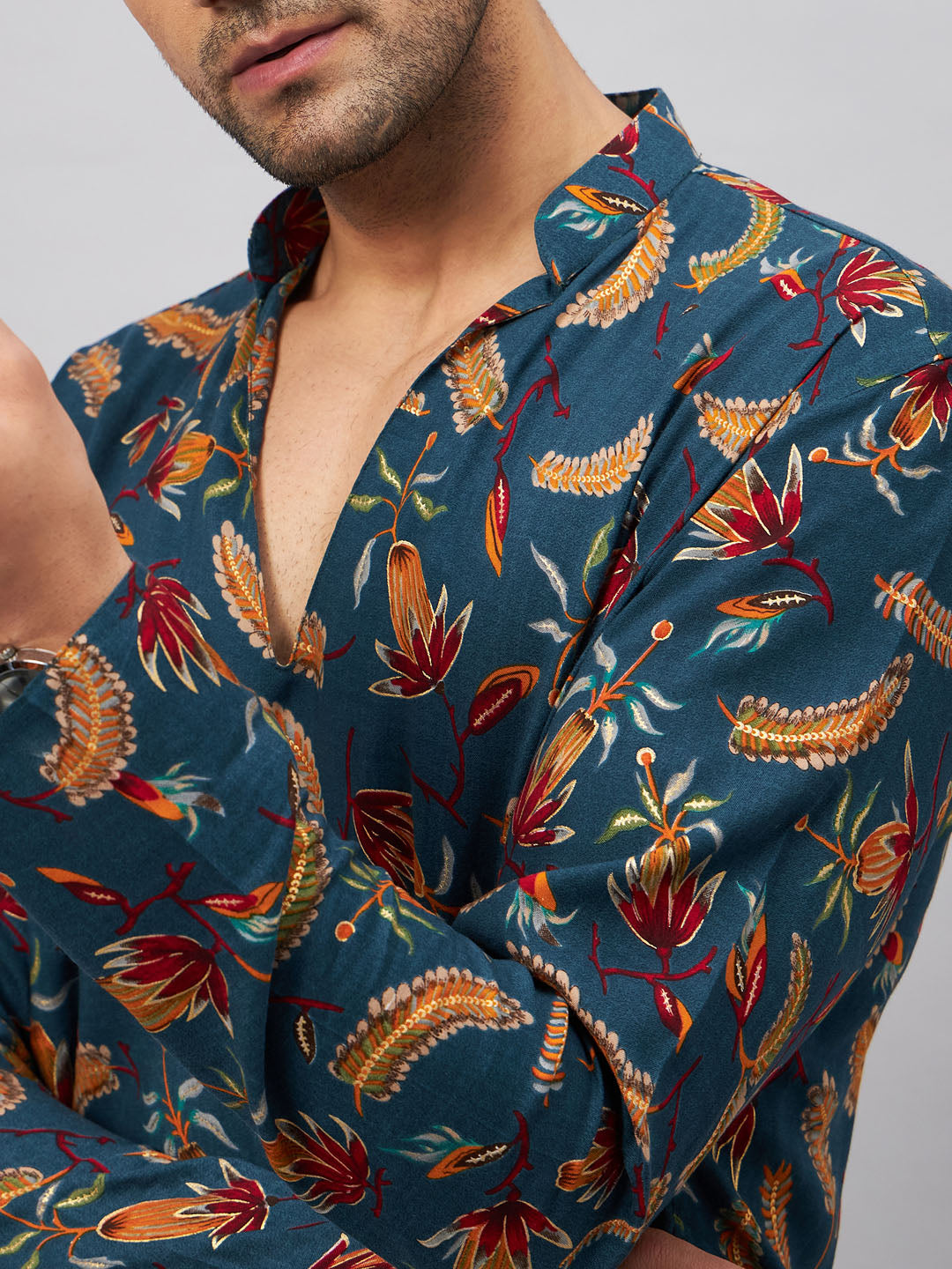 VM by Vastramay Men's Blue And Rose Gold Rayon Kurta And Patiala Set - Grab2buy