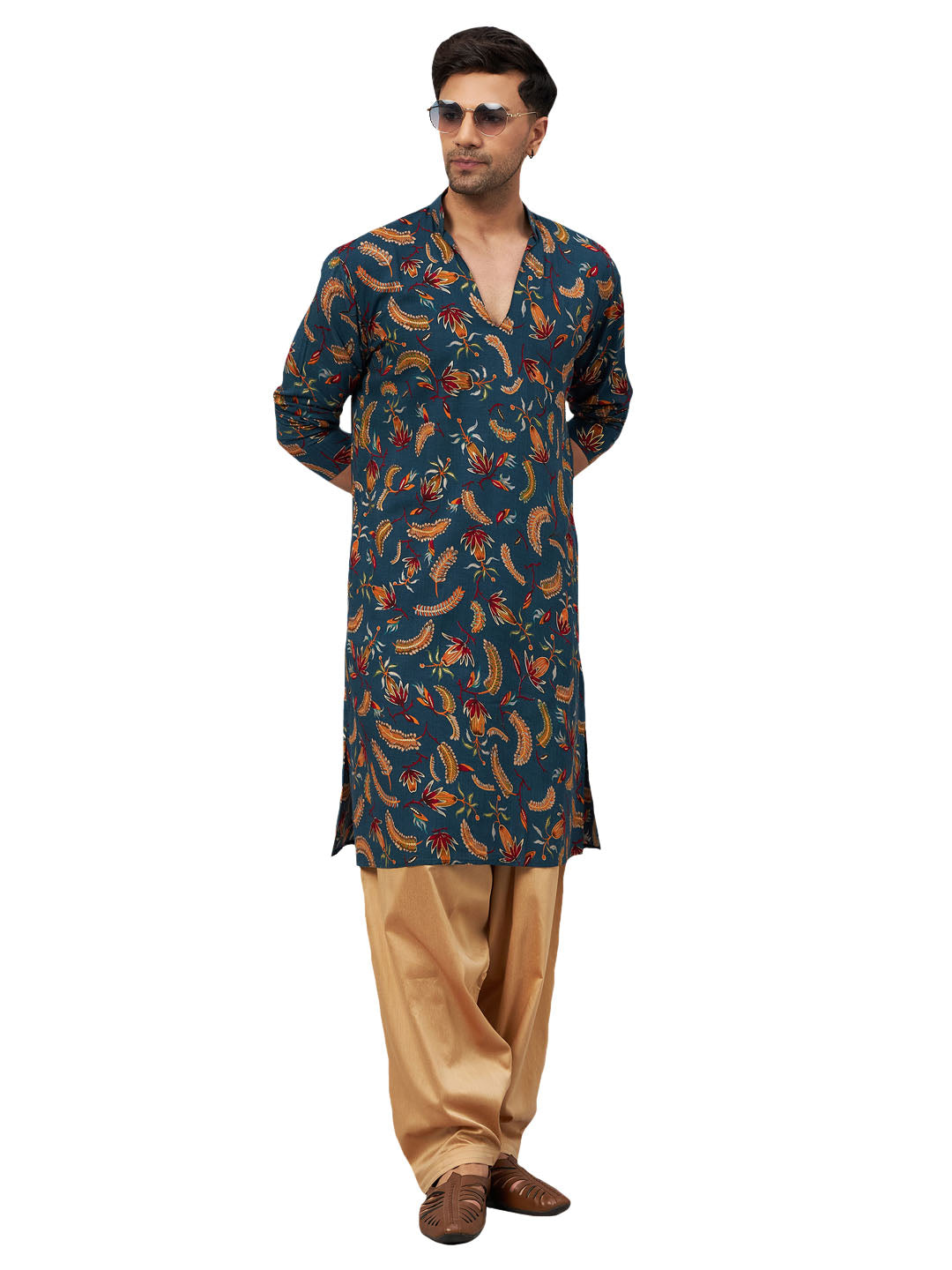 VM by Vastramay Men's Blue And Rose Gold Rayon Kurta And Patiala Set - Grab2buy