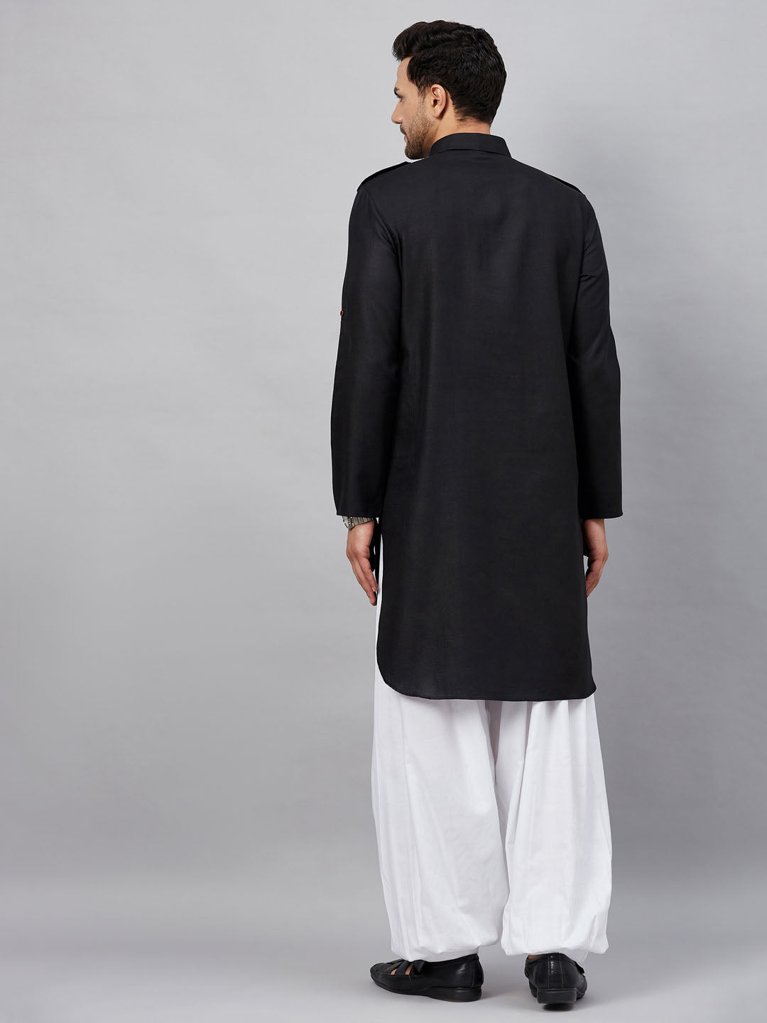 VM by Vastramay Men's Black And White Cotton Blend Kurta And Patiala Set - Grab2buy