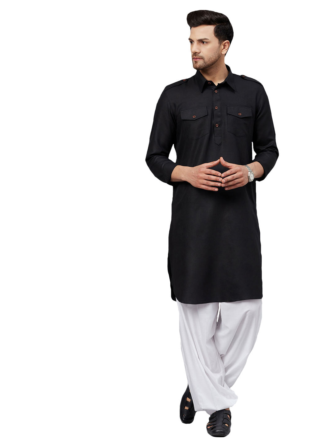VM by Vastramay Men's Black And White Cotton Blend Kurta And Patiala Set - Grab2buy
