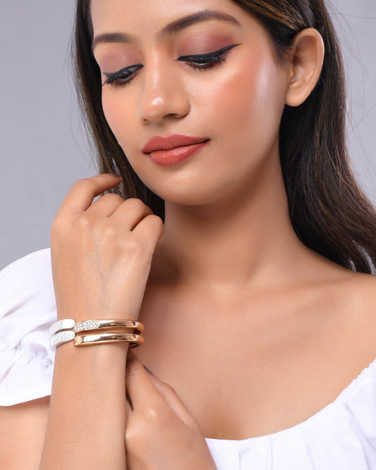 VOJ Women Stainless Steel Gold And Silver Polished Dimond Bracelet | Grab2Buy