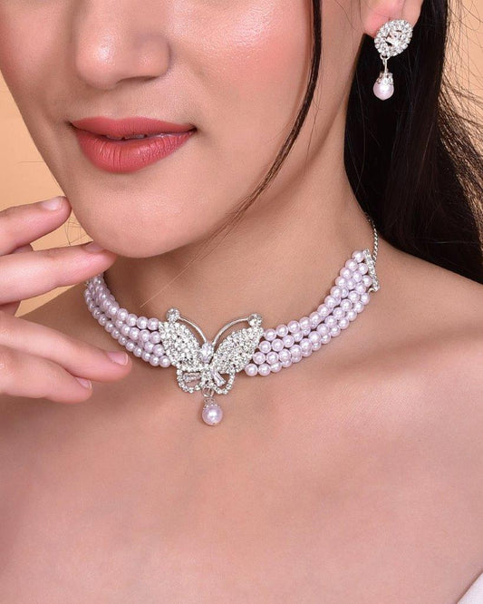 VOJ Gold Plated Kundan Studsed And Beaded Choker Necklace and Earring Set - Grab2buy