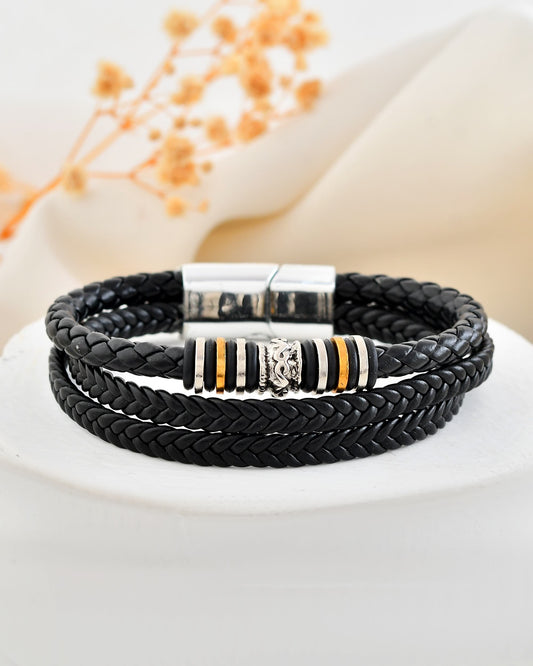 VOJ Men Leather Multistrand Bracelet VOJ (Valley Of Jewellery)