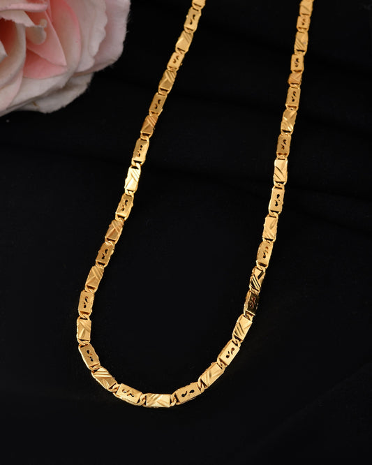 VOJ Men's Gold Polished Stainless Steel Biscuit Chain With Hand Crafted Design