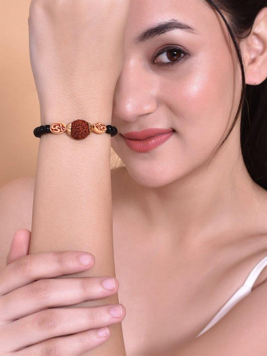 VOJ Rudraksh Black Beaded Elasticated Bracelet | Grab2Buy