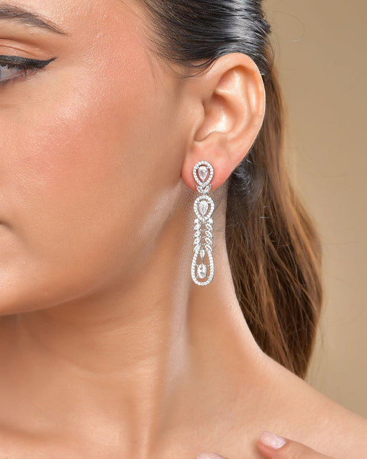 VOJ Silver Plated Ad Stone Studded Long Earrings