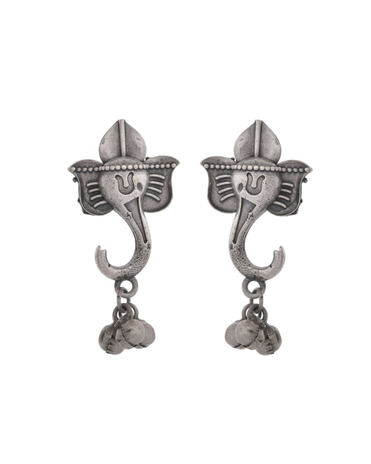 VOJ Silver Toned Designer Temple Earrings