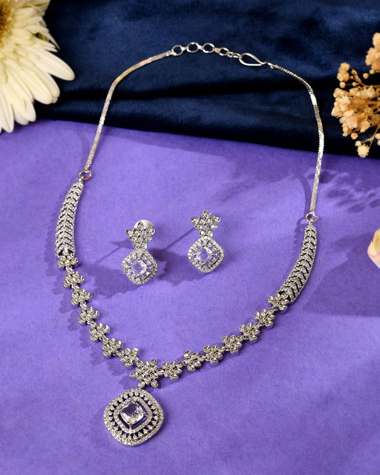 VOJ Silver Plated Square Stone Studded Jewellery Set Grab2Buy VOJ Grab2Buy