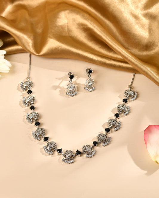 VOJ Silver Plated Ad Black Stone Temple Jewellery Set Grab2Buy VOJ Grab2Buy