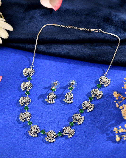 VOJ Silver Plated Ad Green Stone Temple Jewellery Set Grab2Buy VOJ Grab2Buy