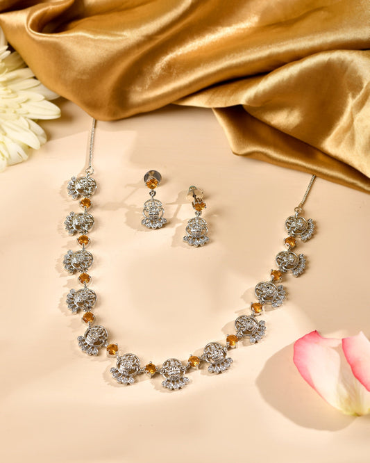 VOJ Silver Plated Ad Yellow Stone Temple Jewellery Set Grab2Buy VOJ Grab2Buy