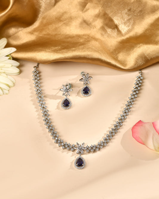 VOJ Silver Plated Purple Drop Shaped Ad Jewellery Set Grab2Buy VOJ Grab2Buy