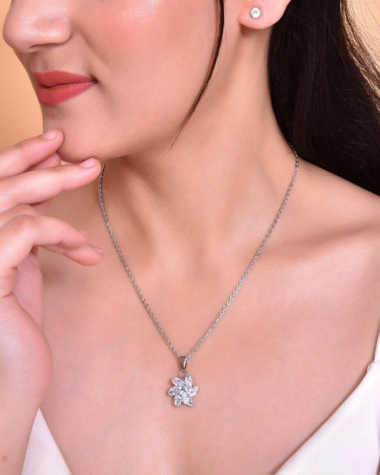 VOJ Silver Plated Flower Pendant Set - Grab2buy