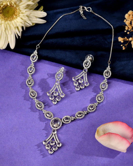 VOJ Silver Plated Ad Stone Studded Necklace Set Grab2Buy VOJ Grab2Buy