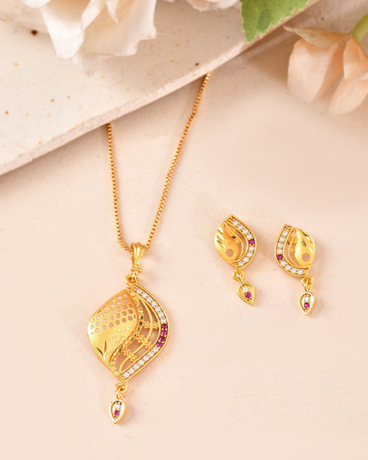VOJ Gold Plated Simple Chain With Pendant And Earrings Set Grab2Buy VOJ Grab2Buy