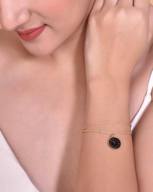 VOJ Gold-Polished Black Clock Charm Bracelet | Grab2Buy