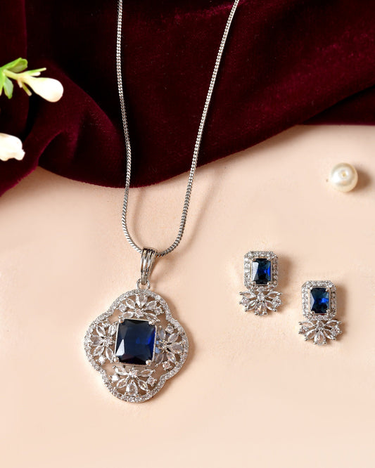 VOJ Silver Plated Blue Rectangular Stone Studded Ad Chain Set Grab2Buy VOJ Grab2Buy