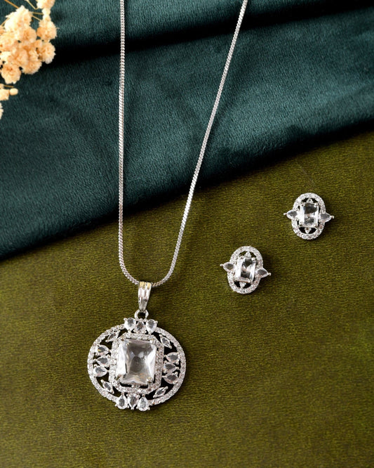 VOJ Silver Plated Rectangular Ad Stone Studded Chain Set Grab2Buy VOJ Grab2Buy