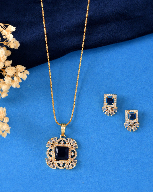 VOJ Gold Plated Blue Square Shaped Stone Studded Ad Chain Set Grab2Buy VOJ Grab2Buy