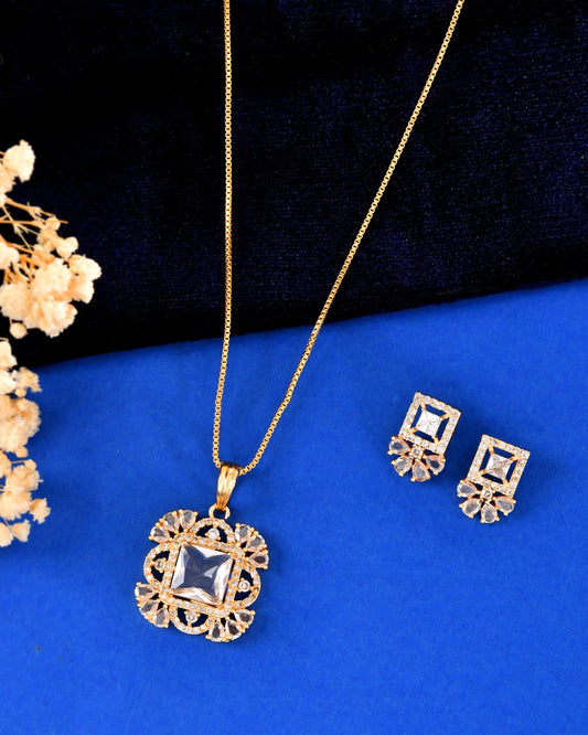 VOJ Gold Tone Square Shaped Cz Chain Set Grab2Buy VOJ Grab2Buy