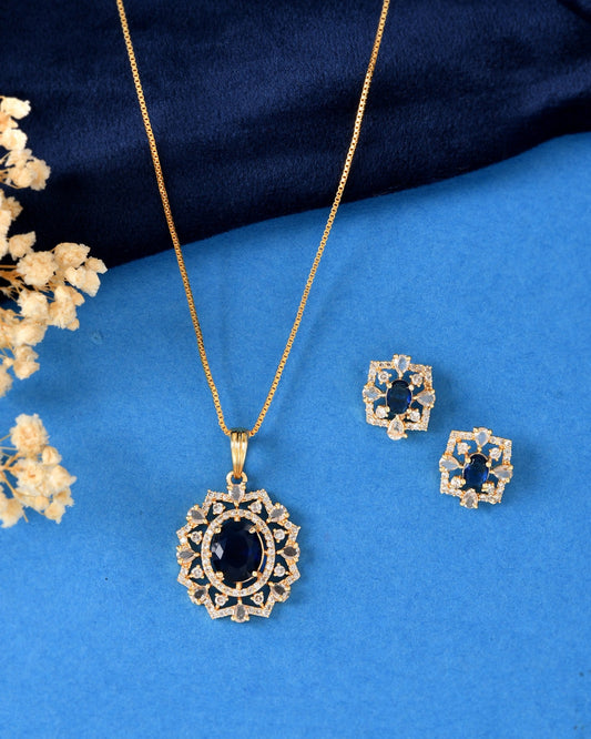 VOJ Gold Plated Circulare Blue Cz Stone Studded Chain Set Grab2Buy VOJ Grab2Buy