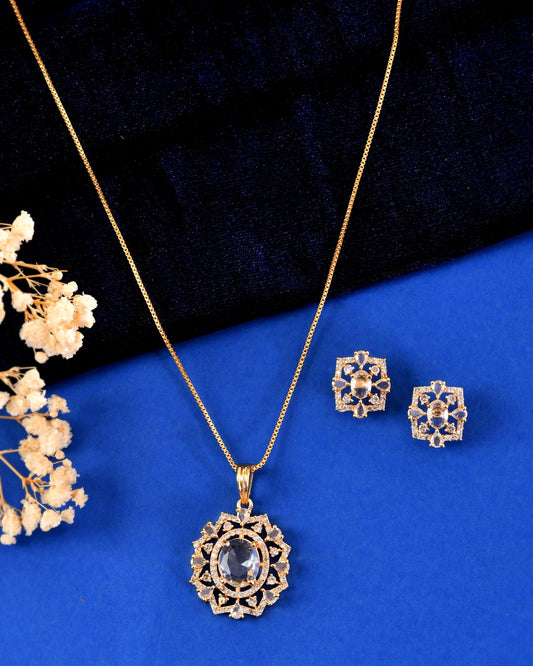 VOJ Gold Toned Circular Shaped Designer Cz Stone Studded Chain Set Grab2Buy VOJ Grab2Buy