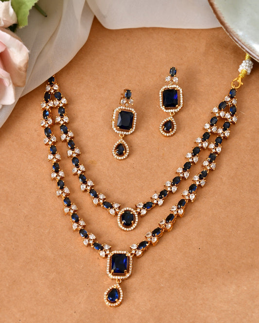 VOJ Gold Plated Dual Layer Blue Stone Studded Jewellery Set Grab2Buy VOJ Grab2Buy