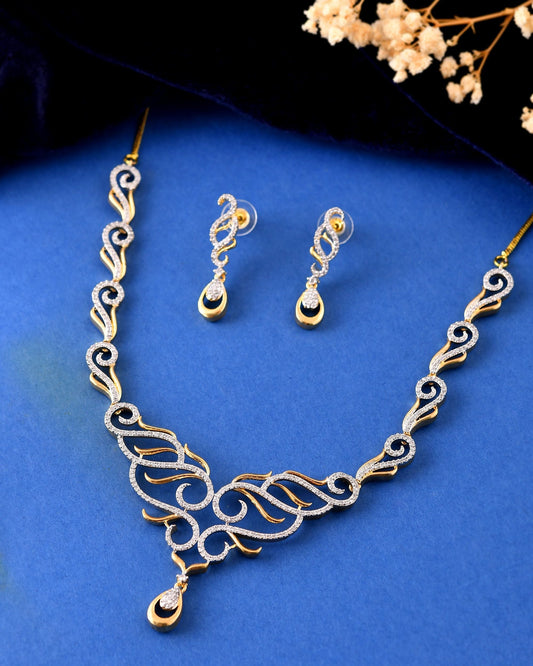VOJ Gold Plated Designer Necklace With Earrings Ad Jewellery Set Grab2Buy VOJ Grab2Buy