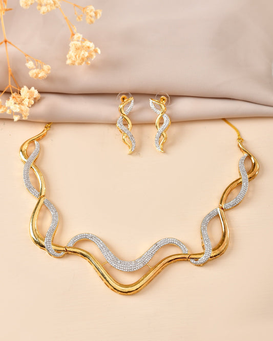 VOJ Gold Plated Waved Design Elegant Ad Jewellery Set Grab2Buy VOJ Grab2Buy