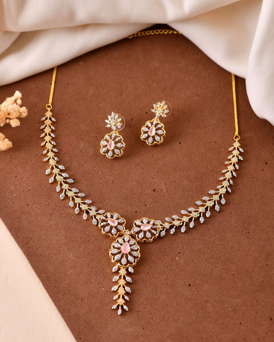 VOJ Gold Plated Lead Designed With Baby Pink Stone Ad Jewellery Set Grab2Buy VOJ Grab2Buy