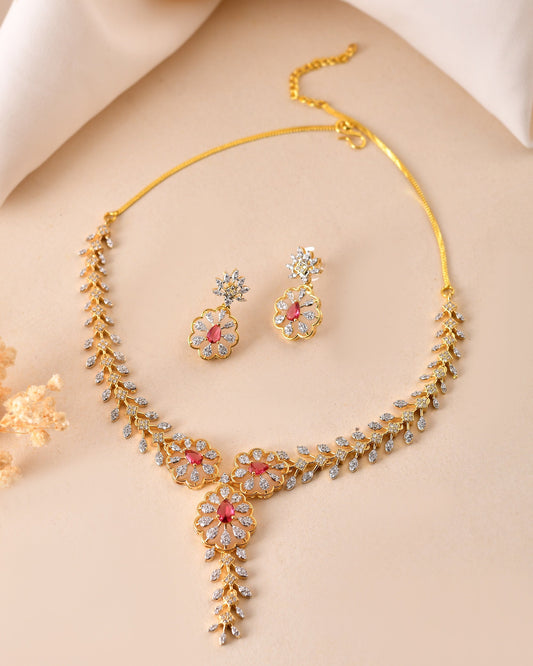 VOJ Gold Plated Lead Designed With Ruby Red Stone Ad Jewellery Set Grab2Buy VOJ Grab2Buy