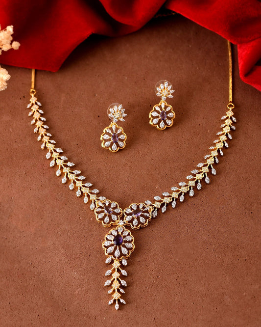 VOJ Gold Plated Lead Designed With Purple Stone Ad Jewellery Set Grab2Buy VOJ Grab2Buy