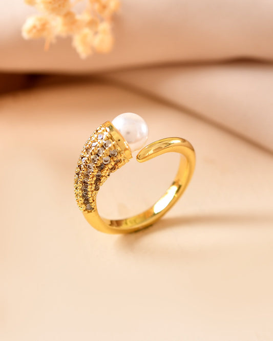 VOJ Gold Plated Anti Tarnish Pearl And Ad Stone Studded Ring For Women Grab2Buy VOJ Grab2Buy