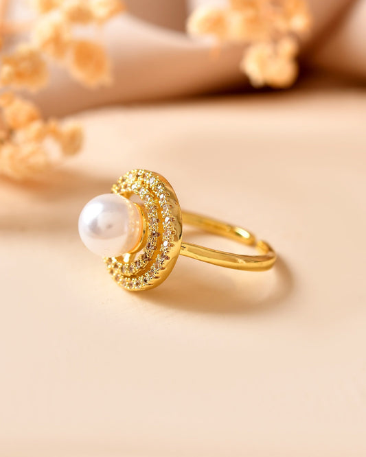 VOJ Gold Plated Pearl Studded Ring With Ad Stones Grab2Buy VOJ Grab2Buy